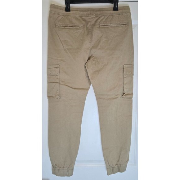 Mens Beige Cargo Jogger Pants With Elastic Waist & Cuffs Size L - Picture 2 of 3